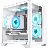 GameMax Infinity MINI WH - microATX - FlexATX - sidepanel med vindue (hærdet glas) - ingen strømforsyning (ATX) - hvid - USB/Audio/Mic