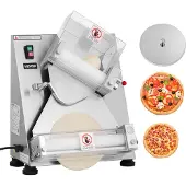 Vevor Pizzadejrulle, 3-14 tommer automatisk pizzapresse i rustfrit stål, kommerciel elektrisk 370W pastamaskine, 260 stykker i timen, justerbar tykkelse, med dejpresselåg
