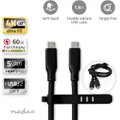 Nedis Silikone Ccgb64800bk15 Usb 3.2 Gen 1-kabel Usb-c M-usb-c M 8k@ 5 Gbs Nikkelbelagt 1.5 M 60w 30hz