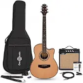 Gear4Music Roundback Elektro-akustisk Guitar + 15W Forstærkerpakke Naturlig