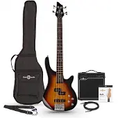 Gear4Music Chicago Short Scale Basguitar + 15W Forstærkerpakke Sunburst