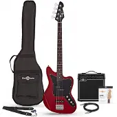 Gear4Music Seattle Basguitar + 15W Forstærkerpakke Vinrød