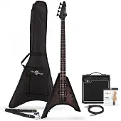 Gear4Music Harlem V Basguitar + 15W Forstærkerpakke Trans Black