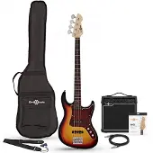 Gear4Music LA II Basguitar + Tweed 15W Forstærkerpakke Sunburst