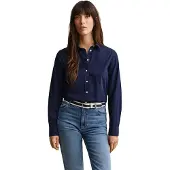 Gant Ganttil kvinder. 4300348 Klassisk Regular Fit skjorte i marineblå poplin (40), Casual, Bomuld, Lange ærmer