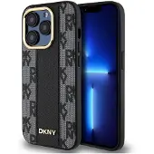 DKNY Leather Checkered Mono Pattern MagSafe-etui til iPhone 15 Pro - sort