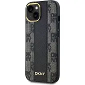 DKNY MagSafe-etui i ternet læder med ensfarvet mønster til iPhone 15/14/13 - Sort