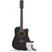 Gear4Music Dreadnought 12-strenget Akustisk Guitar Sort + Tilbehørspakke