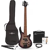 Gear4Music Chicago Select 5-String Bass Guitar + Amp Pack Purple Burst