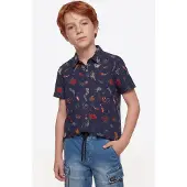 KOROSHI Skjorte navy / grøn / orange / rubinrød