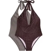 The Set Badedragt choko / cyclam / hvid
