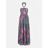 KOROSHI Sommerkjole smaragd / fuchsia / hvid