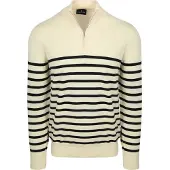 Steppin' Out haf-zip trøje med Breton-striber i ecru Off-white Hvid måe