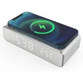 INF Digitalt LED vækkeur med trådløs oplader/termometer Sølv
