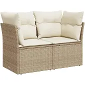 vidaXL Havesofa Med Hynder Polyrattan - beige og cremefarvet / 2-sædet