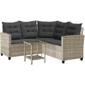 vidaXL havesofa med bord og hynder L-formet polyrattan lysegrå