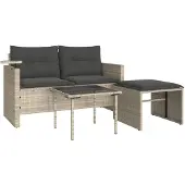 vidaXL Sofasæt Til Haven 3 Dele Med Hynder Polyrattan - Lysegrå
