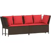vidaXL Havesofa Med Hynder Polyrattan - Brun / Rød