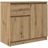 vidaXL skænk med skuffe 71x35x65 cm konstrueret træ kunsteg