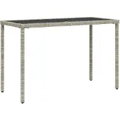 vidaXL havebord med glastop 115x54x74 cm polyrattan lysegrå