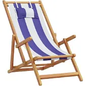 vidaXL strandstol foldbar massivt eukalyptustræ og stof blå og hvid