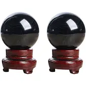 ISTOVO 2X 80MM Natural Black Sphere Large Crystal Healing Stone with Base