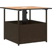 vidaXL havebord med parasolhul 55x55x46,5 cm polyrattan brun