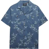 Superdry Superdrytil mænd. M4011130A Trykt skjorte blå (L), Casual, Bomuld, Korte ærmer