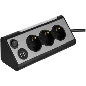 REV Light Socket Stikdåse med USB og LED-Lys - Sølv / Sort