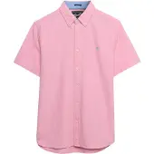 Superdry Superdrytil mænd. M4011101A Preppy pink oxford-skjorte (XXL), Casual, Bomuld, Klassisk, Korte ærmer, Koralfarvet