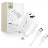 Tech-Protect NCA30 Dual-Port PD 30W/QC3.0-oplader med Lightning-kabel - hvid