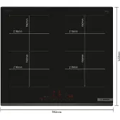 Bosch Serie | 6 PVQ631HC1E - Induktions kogeplade - 4 plader - Niche - bredde: 56 cm - dybde: 49 cm - rammeløs, - facet - sort