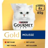Gourmet Gold Mousse med tun, lever, kalkun, okse vådfoder til katte