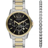 Armani Exchange Herreur AX7148SET Banks Sort/Guldtonet stål Ø44 mm