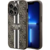GUESS 4G Printed Stripes MagSafe-etui til iPhone 15 Pro - brun