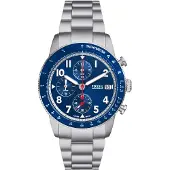 Fossil Ur - Mænd - FS6047 - Sølv Rustfrit stål - 42 mm - Blå - Stålrem - 5 bar