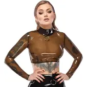 Late-X Latex Crop Top With Long Sleeves
