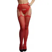 Le Désir - Suspender Rhinestone Pantyhose Red OS