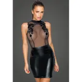 Noir Handmade F222 Powerwetlook Kjole med Broderier