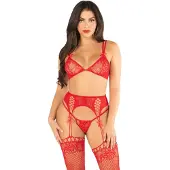 Leg avenue Bra Top, String & Garter Belt Stockings Red
