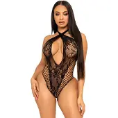Leg avenue Lace & Net Halter Teddy Black