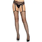 Leg avenue Net Stockings With Trimmed Garter Belt Black