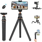 K&F Concept Mini Tripod Stand Fleksibelt kameratelefon -stativ med Bluetooth -fjernbetjening 1/4 '' Skrue med telefonholder & kold sko 6,6 kg Mak