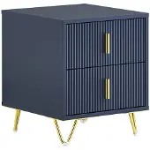 SoBuy Sengebord med 2 skuffer, Blå 40x40x47 cm