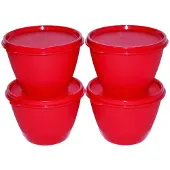 Tupperware s?t med 4 k?leskabssk?le 14 ounce r?d