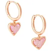 Kendra Scott Ari Heart Huggie Øreringe i Rose Gold Pink Drusy