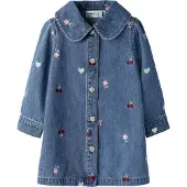 Name it Kjole - NmfEmily - Medium Blue Denim/EMB - - 3 år (98) - Kjole