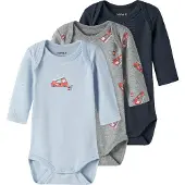 Name it Bodyer l/æ - Noos - NbmBody - 3-pak - Grey Melange/W/Cas - - 3 år (98) - Body L/Æ