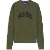 HUGO Oversize fit sweater i ribstrikket bomuld med varsity-logo