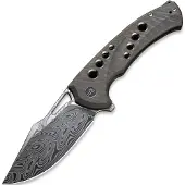 We Knife Swiftfin Damasteel, Tiger Stripe Flamed Ti